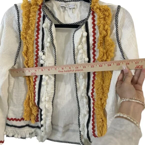 ENGLISH FACTORY OPEN COTTON JACKET FRINGE DETAIL (RETAIL $65) - Picture 4 of 6